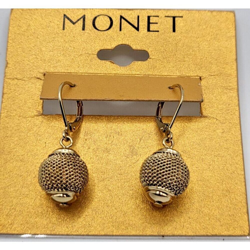 NWT Monet Gold Tower Earrings Mesh Balls 1.25in